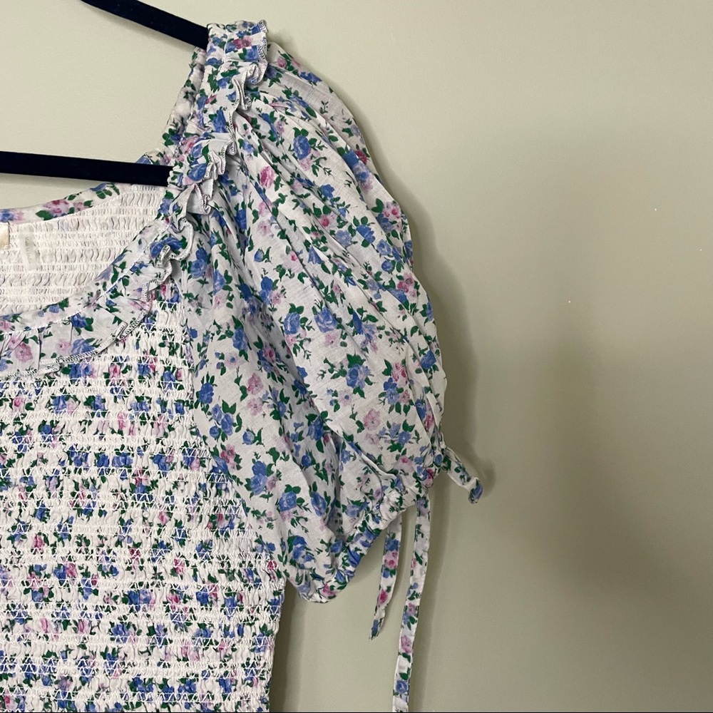 LOVESHACKFANCY Violet Smocked Floral Dress in Blue Jay. Large. - Picture 8 of 11